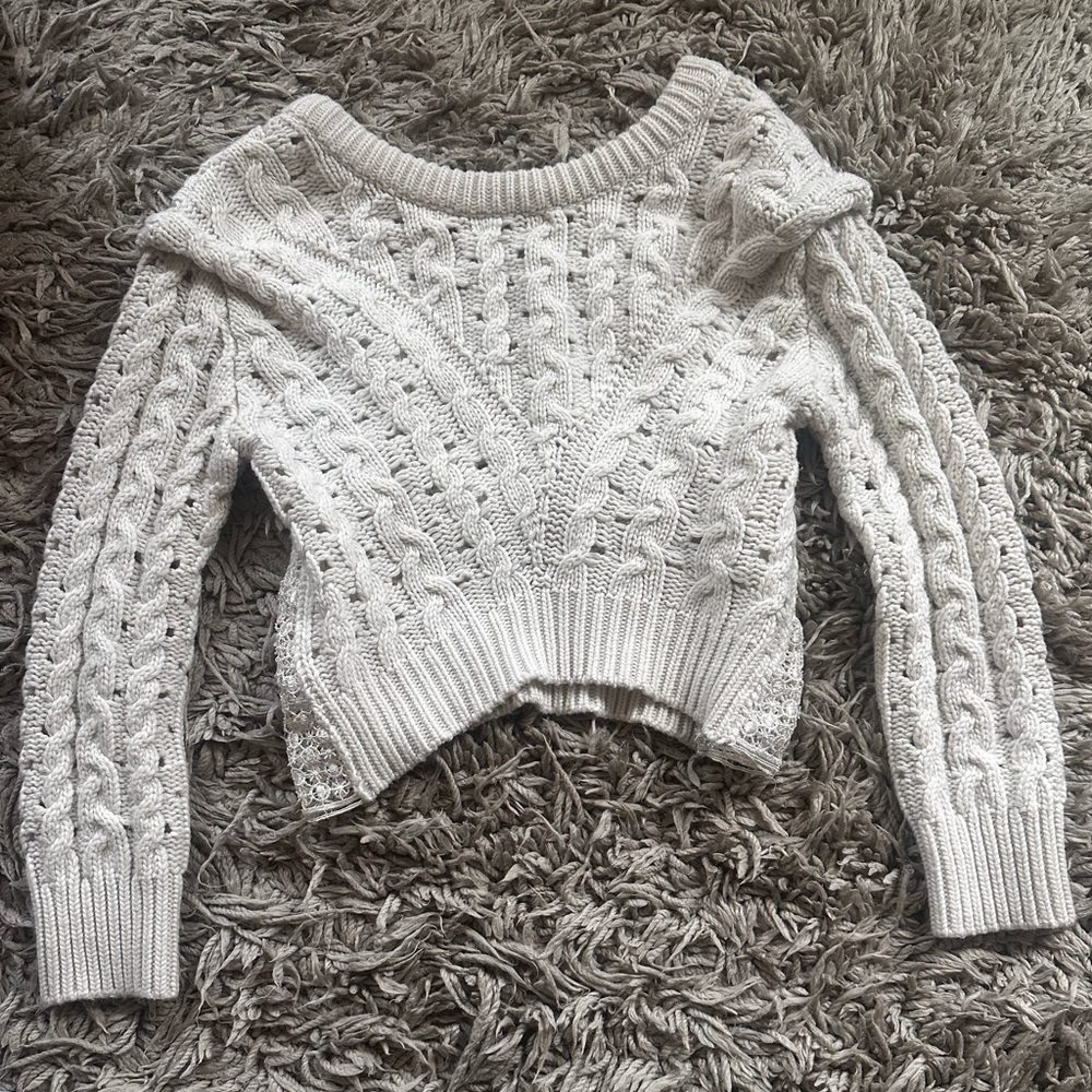 bebe vintage Cable Knit Sweater - white with lace sides Sz XS